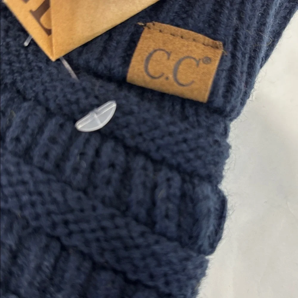 C.C navy  Knit smart tips touch screen compatible winter leather palm Gloves